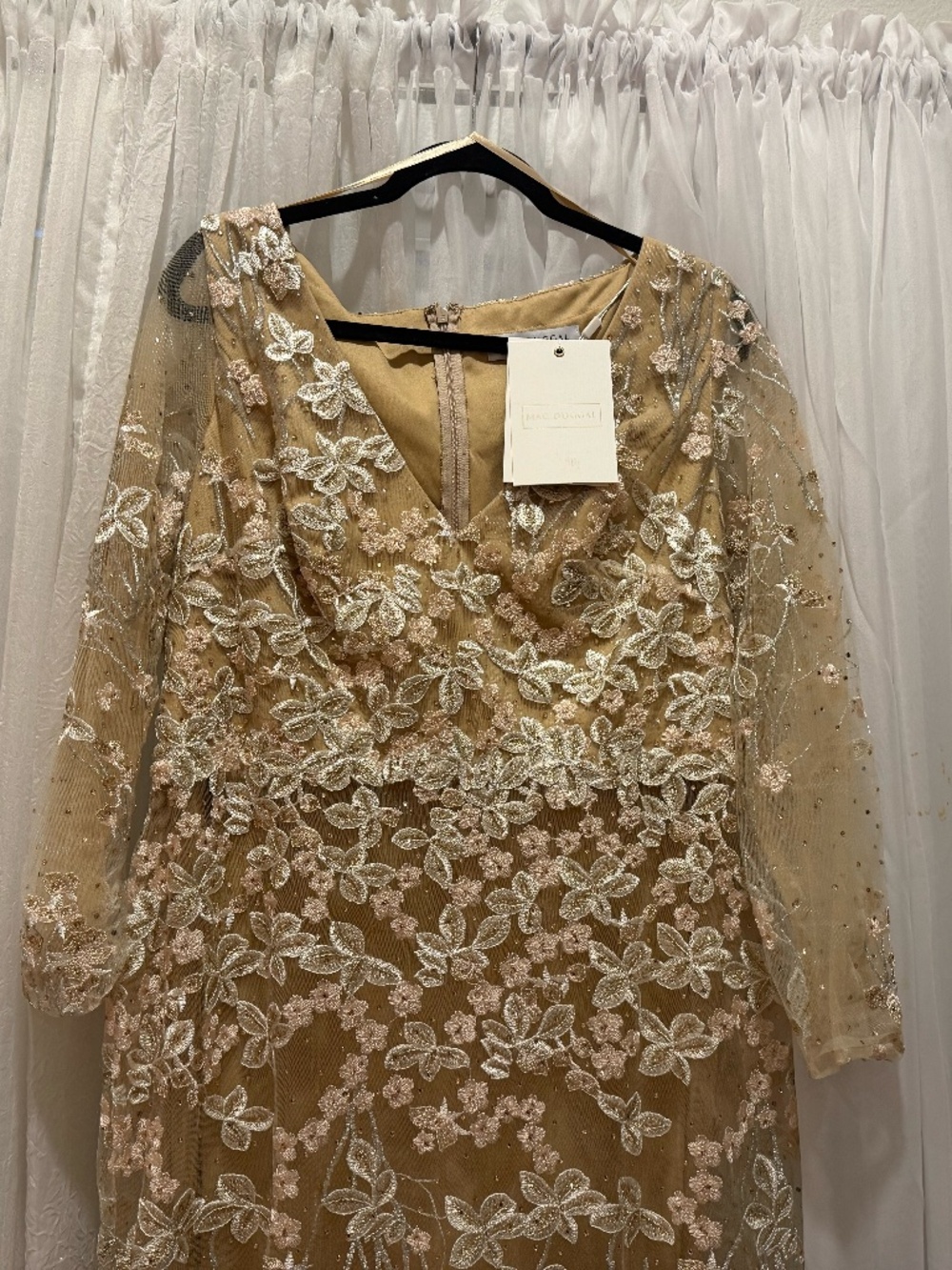 Maggy London tan illusion dress. Size 16/18
